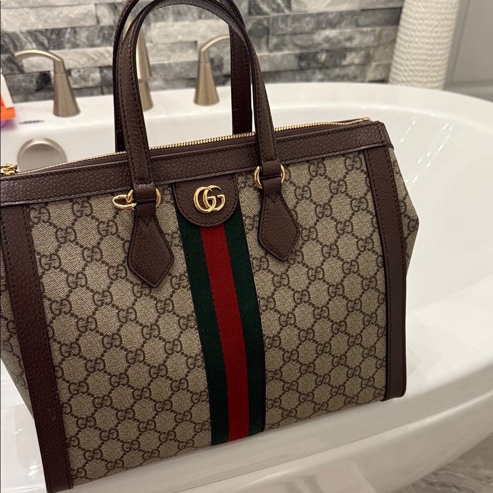 Gucci Ophidia bag Beige and Brown Satchel with Green and Red Stripe